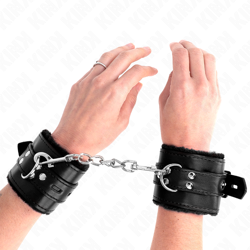 Kink Wrist Restraint Kink - Fur Lined Wrist Restraints With Square Holes Black And Black Belt Adjustable 17-29 Cm X 6 Cm
