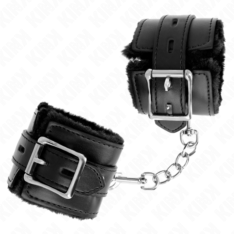 Kink Wrist Restraint Kink - Fur Lined Wrist Restraints With Square Holes Black And Black Belt Adjustable 17-29 Cm X 6 Cm