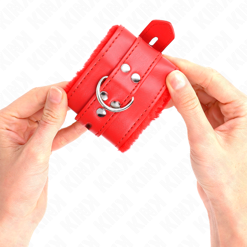 Kink Wrist Restraint Kink - Fur Lined Wrist Restraints With Square Holes Red And Red Belt Adjustable 17-29 Cm X 6 Cm