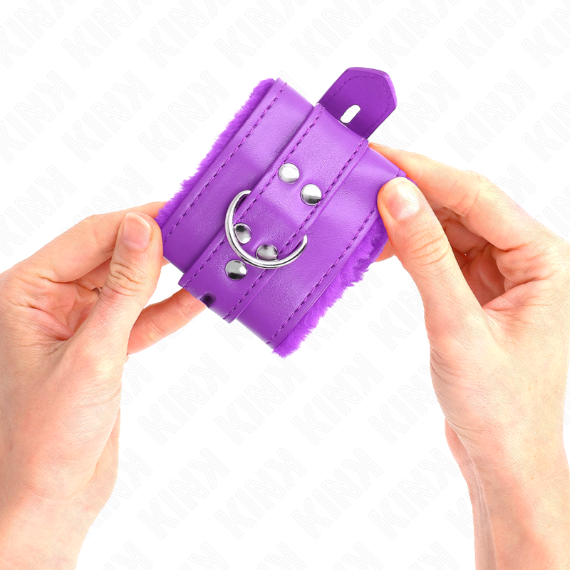 Kink Wrist Restraint Kink - Fur Lined Wrist Restraints With Square Holes Purple And Purple Belt Adjustable 17-29 Cm X 6 Cm