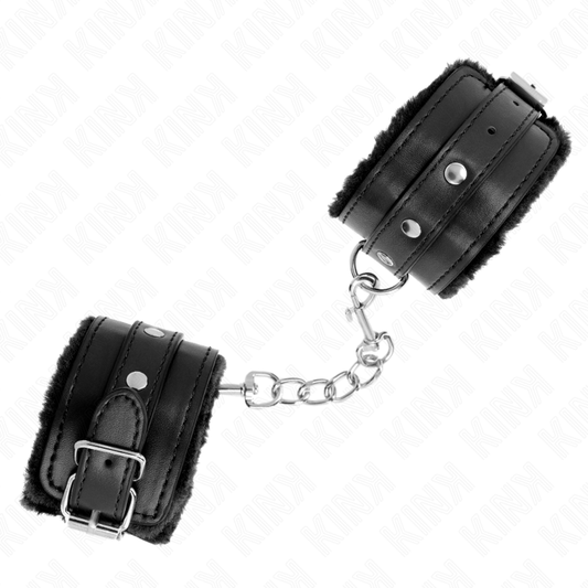 Kink Wrist Restraint Kink - Premium Fur Lined Wrist Restraints Black With Black Belt Adjustable 17-29 Cm X 6 Cm