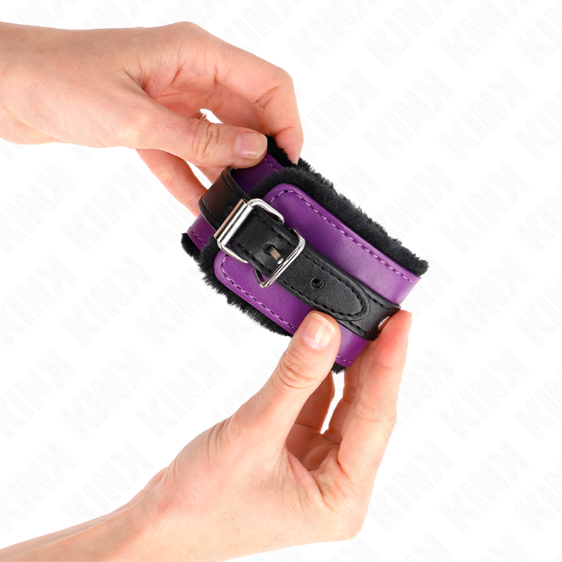 Kink Wrist Restraint Kink - Premium Fur Lined Wrist Restraints Black With Purple / Black Belt Adjustable 17-29 Cm X 6 Cm