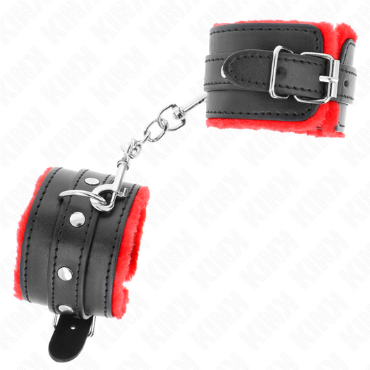 Kink Wrist Restraint Kink - Premium Fur Lined Wrist Restraints Red With Black Belt Adjustable 17-29 Cm X 6 Cm