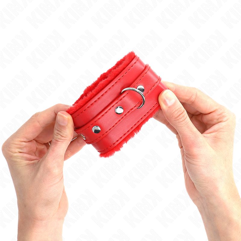 Kink Wrist Restraint Kink - Premium Fur Lined Wrist Restraints Red With Red Belt Adjustable 17-29 Cm X 6 Cm