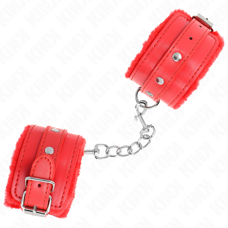 Kink Wrist Restraint Kink - Premium Fur Lined Wrist Restraints Red With Red Belt Adjustable 17-29 Cm X 6 Cm