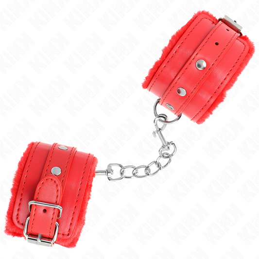 Kink Wrist Restraint Kink - Premium Fur Lined Wrist Restraints Red With Red Belt Adjustable 17-29 Cm X 6 Cm