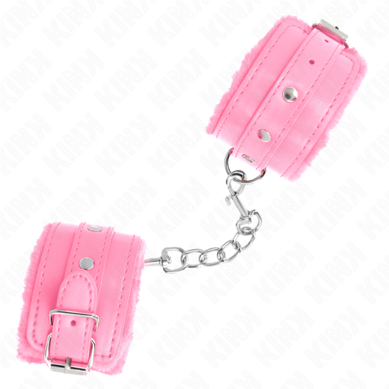 Kink Wrist Restraint Kink - Premium Fur Lined Wrist Restraints Pink With Pink Belt Adjustable 17-29 Cm X 6 Cm