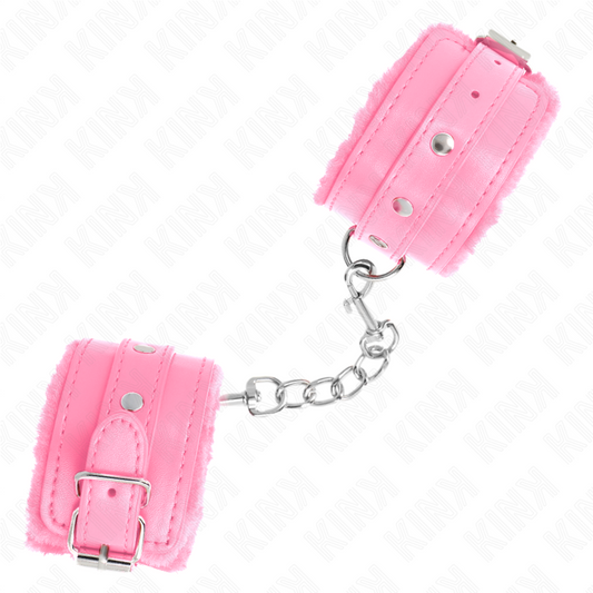 Kink Wrist Restraint Kink - Premium Fur Lined Wrist Restraints Pink With Pink Belt Adjustable 17-29 Cm X 6 Cm