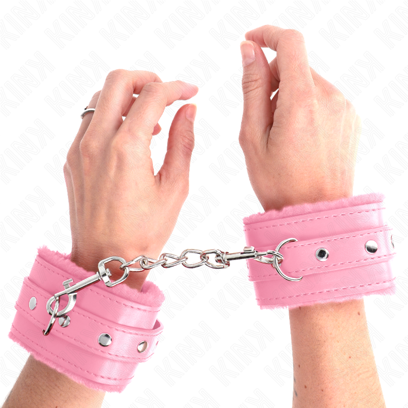 Kink Wrist Restraint Kink - Premium Fur Lined Wrist Restraints Pink With Pink Belt Adjustable 17-29 Cm X 6 Cm