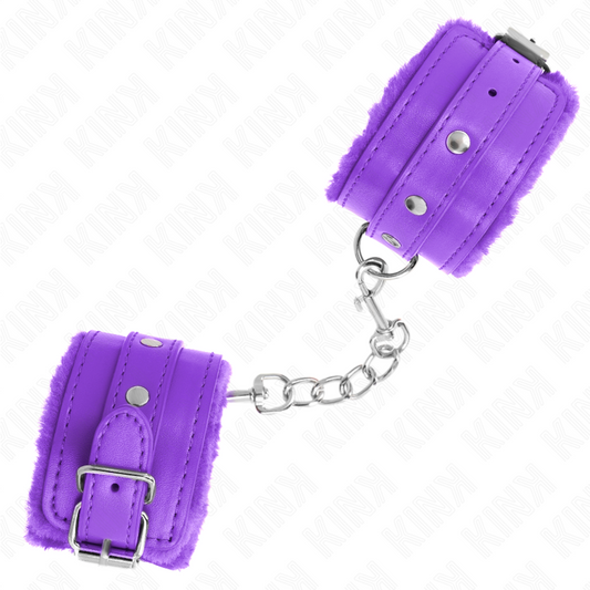 Kink Wrist Restraint Kink - Premium Fur Lined Wrist Restraints Purple With Purple Belt Adjustable 17-29 Cm X 6 Cm
