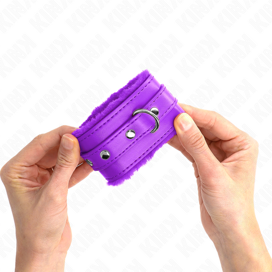 Kink Wrist Restraint Kink - Premium Fur Lined Wrist Restraints Purple With Purple Belt Adjustable 17-29 Cm X 6 Cm