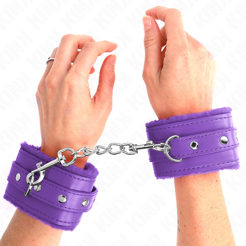 Kink Wrist Restraint Kink - Premium Fur Lined Wrist Restraints Purple With Purple Belt Adjustable 17-29 Cm X 6 Cm