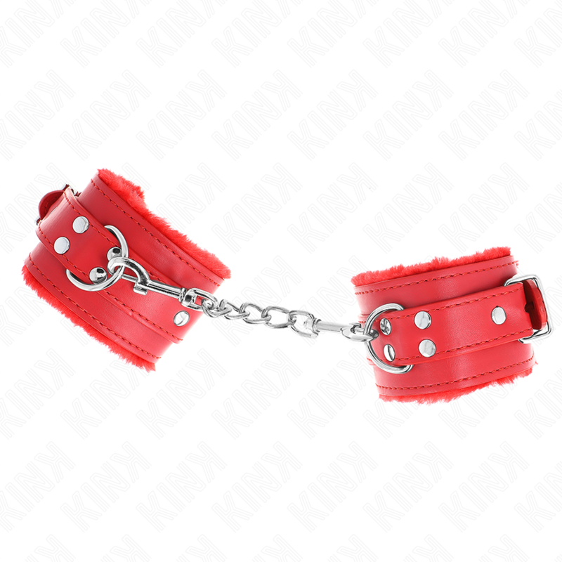 Kink Wrist Restraint Kink - Fur Lined Wrist Restraints Red With Red Belt Adjustable 17-29 Cm X 6 Cm