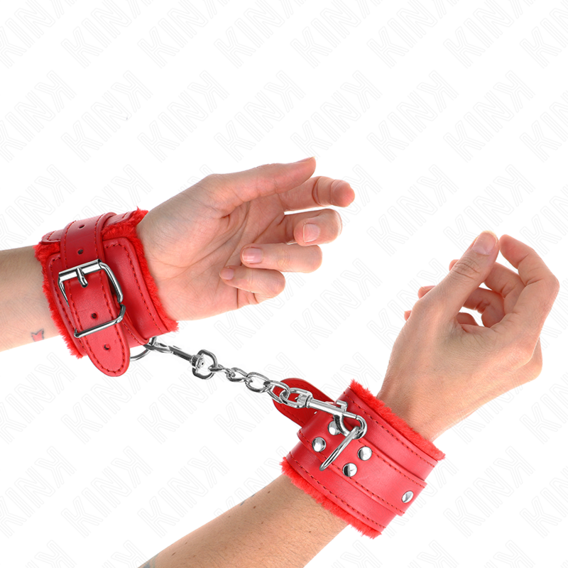 Kink Wrist Restraint Kink - Fur Lined Wrist Restraints Red With Red Belt Adjustable 17-29 Cm X 6 Cm