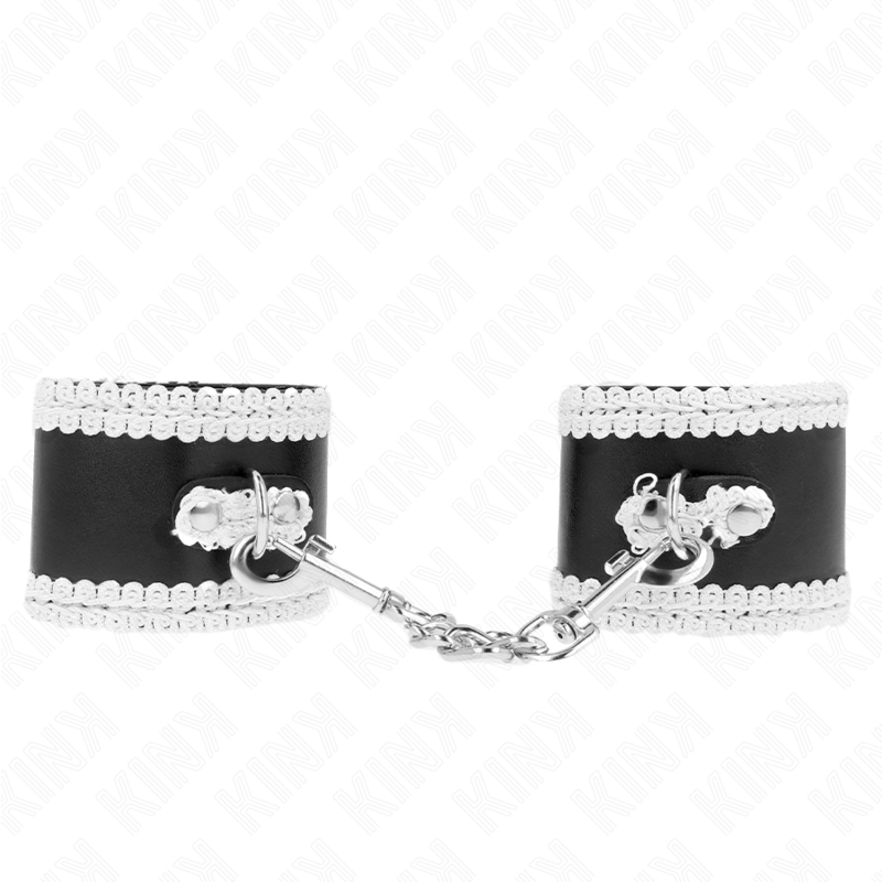 Kink Wrist Restraint Kink - Black Wrist Restraints With White Decorate Lace Adjsutable 20-23 Cm X 5.5 Cm