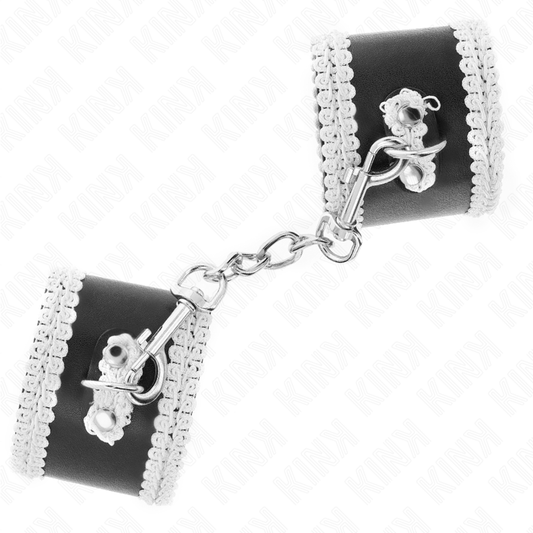 Kink Wrist Restraint Kink - Black Wrist Restraints With White Decorate Lace Adjsutable 20-23 Cm X 5.5 Cm