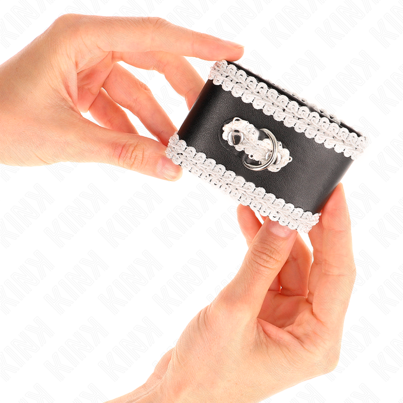 Kink Wrist Restraint Kink - Black Wrist Restraints With White Decorate Lace Adjsutable 20-23 Cm X 5.5 Cm