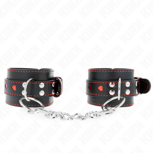 Kink Wrist Restraint Kink - Black Wrist Restraints With Red Heart Inlay Adjustable 21-28 Cm X 5.5 Cm