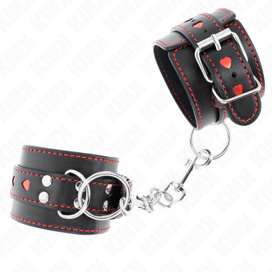 Kink Wrist Restraint Kink - Black Wrist Restraints With Red Heart Inlay Adjustable 21-28 Cm X 5.5 Cm