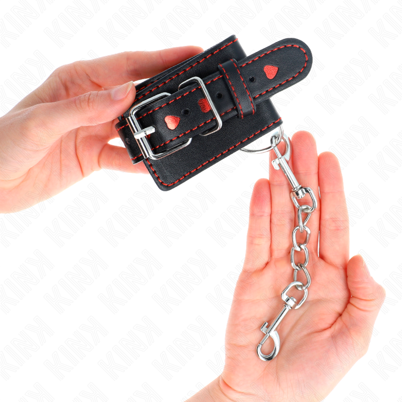 Kink Wrist Restraint Kink - Black Wrist Restraints With Red Heart Inlay Adjustable 21-28 Cm X 5.5 Cm
