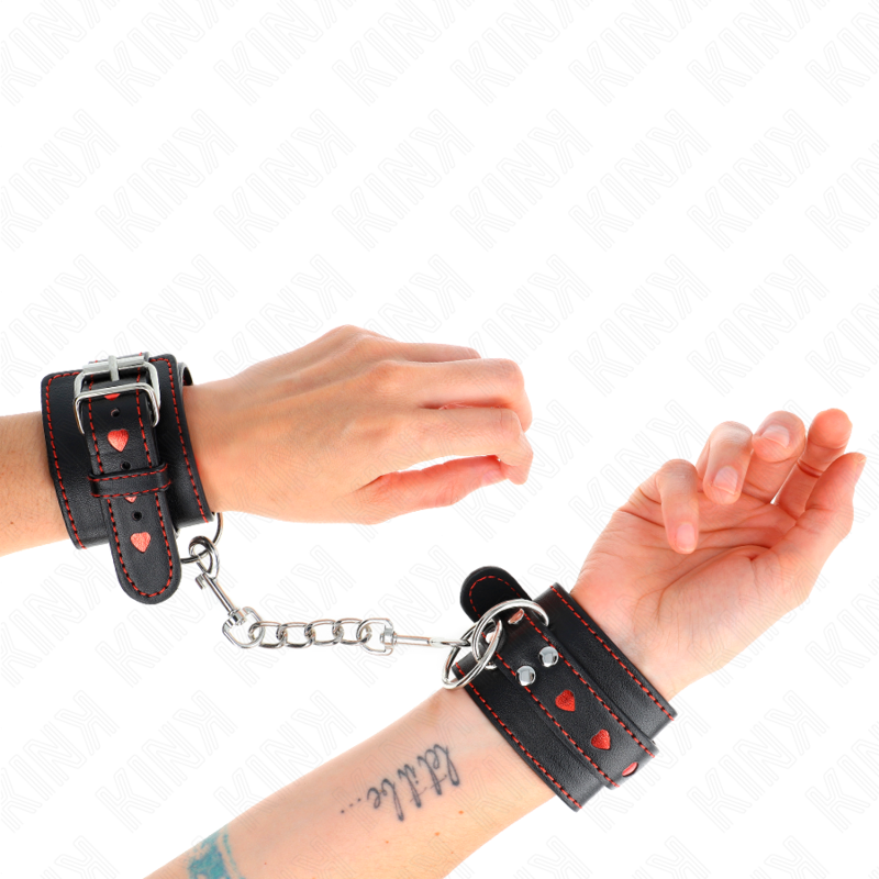 Kink Wrist Restraint Kink - Black Wrist Restraints With Red Heart Inlay Adjustable 21-28 Cm X 5.5 Cm