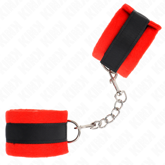 Kink Wrist Restraint Kink - Beginner Fur Hand Cuffs Black-Red 30 X 7 Cm