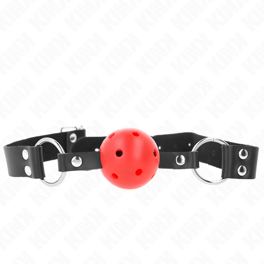 Kink Collar & Gag Kink - Breathable Ball 4 Cm Gag With Double Rivet Red 62.5 X 2.5 Cm Adjustable 42-58 Cm