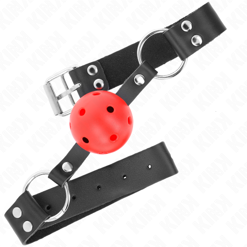 Kink Collar & Gag Kink - Breathable Ball 4 Cm Gag With Double Rivet Red 62.5 X 2.5 Cm Adjustable 42-58 Cm