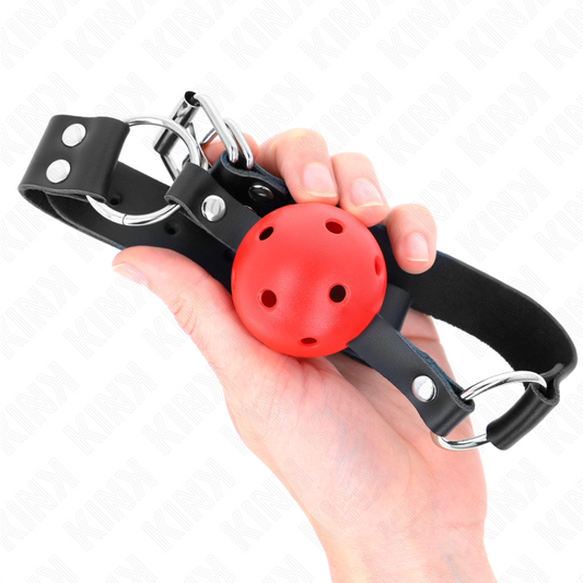 Kink Collar & Gag Kink - Breathable Ball 4 Cm Gag With Double Rivet Red 62.5 X 2.5 Cm Adjustable 42-58 Cm