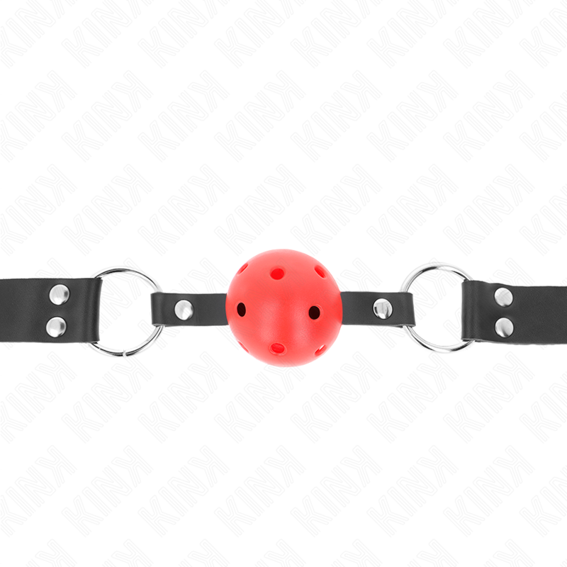 Kink Collar & Gag Kink - Breathable Ball 4 Cm Gag With Double Rivet Red 62.5 X 2.5 Cm Adjustable 42-58 Cm