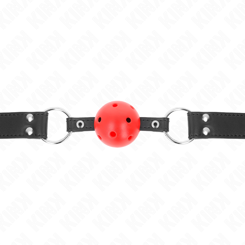 Kink Collar & Gag Kink - Breathable Ball 4 Cm Gag With Double Rivet Leather 62.5 X 2.5 Cm Adjustable 42-58 Cm