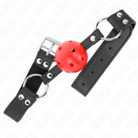 Kink Collar & Gag Kink - Breathable Ball 4 Cm Gag With Double Rivet Leather 62.5 X 2.5 Cm Adjustable 42-58 Cm