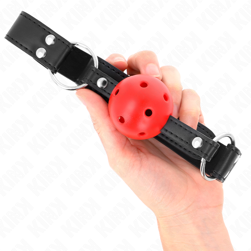 Kink Collar & Gag Kink - Breathable Ball 4 Cm Gag With Double Rivet Leather 62.5 X 2.5 Cm Adjustable 42-58 Cm