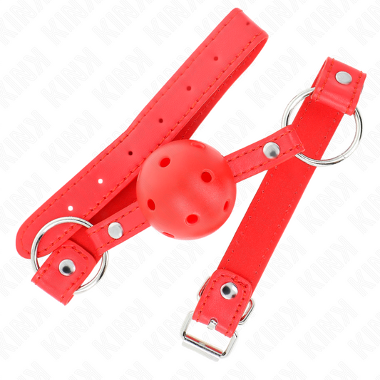 Kink Collar & Gag Kink - Breathable Ball 4 Cm Gag With Double Rivet Model 1 Red 62.5 X 2.5 Cm Adjustable 42-58 Cm