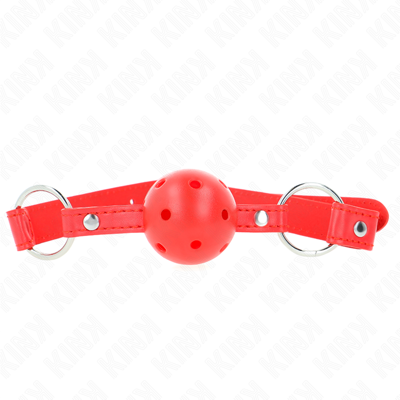 Kink Collar & Gag Kink - Breathable Ball 4 Cm Gag With Double Rivet Model 1 Red 62.5 X 2.5 Cm Adjustable 42-58 Cm