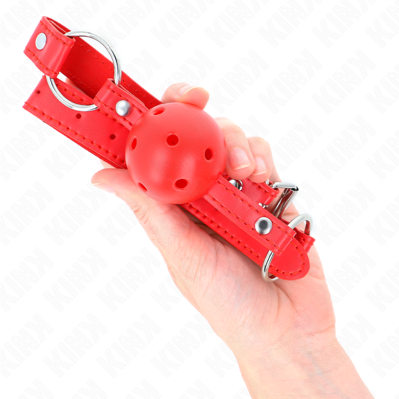 Kink Collar & Gag Kink - Breathable Ball 4 Cm Gag With Double Rivet Model 1 Red 62.5 X 2.5 Cm Adjustable 42-58 Cm