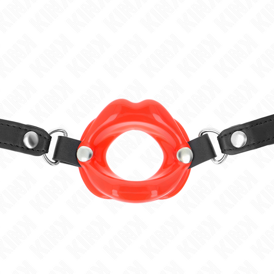 Kink Collar & Gag Kink - Lip 8 Cm Gag With Red Leatherette Strap 63 X 2 Cm Adjustable 39-58 Cm