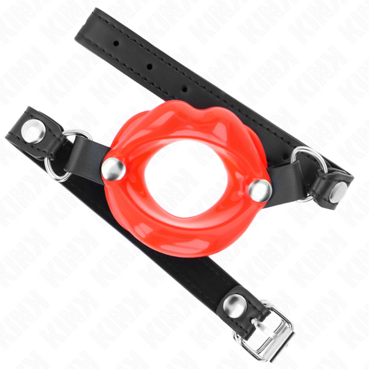 Kink Collar & Gag Kink - Lip 8 Cm Gag With Red Leatherette Strap 63 X 2 Cm Adjustable 39-58 Cm