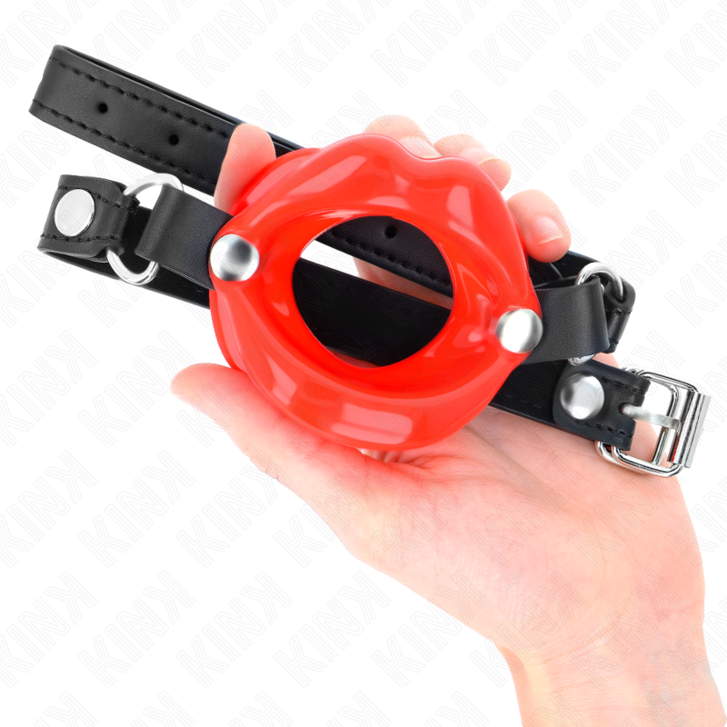 Kink Collar & Gag Kink - Lip 8 Cm Gag With Red Leatherette Strap 63 X 2 Cm Adjustable 39-58 Cm