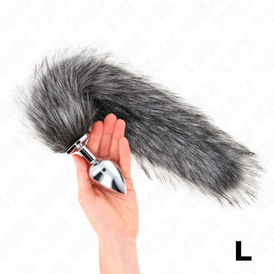 Kink Pleasure Plugs Kink - Anal Plug Size L 10 X 4 Cm With Synthetic Tail 40 Cm Grey