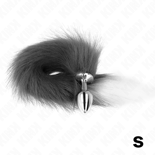 Kink Pleasure Plugs Kink - Anal Plug Size S 7 X 3 Cm With Synthetic Tail 40 Cm Grey And White