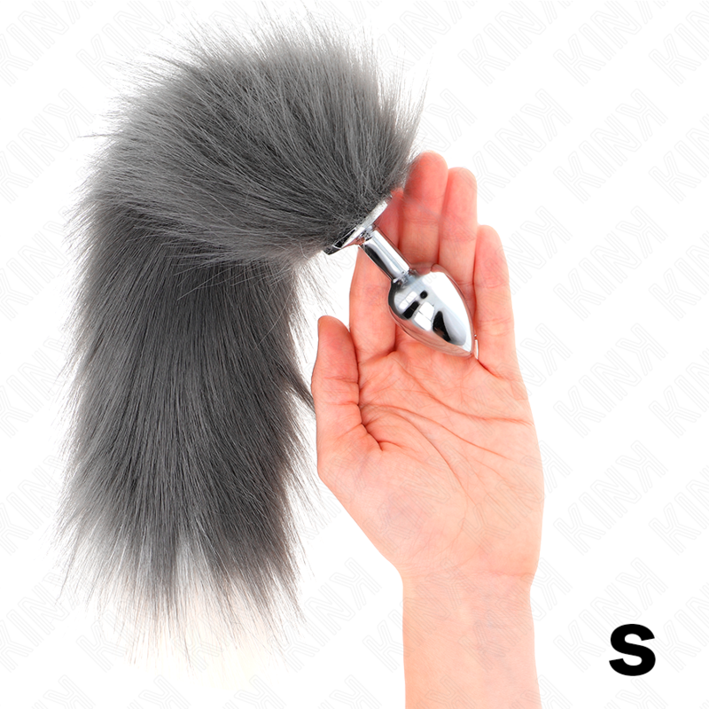 Kink Pleasure Plugs Kink - Anal Plug Size S 7 X 3 Cm With Synthetic Tail 40 Cm Grey And White