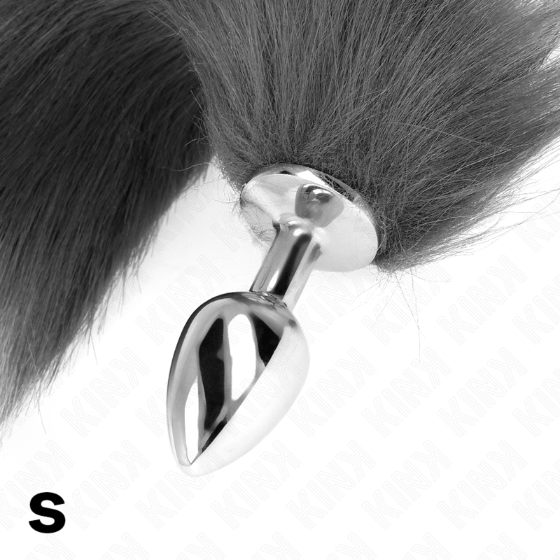 Kink Pleasure Plugs Kink - Anal Plug Size S 7 X 3 Cm With Synthetic Tail 40 Cm Grey And White