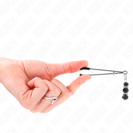 Kink Nipple Grip Kink - Gold Thin Nipple Clamps With 3 Black Glass Beads 7 Cm