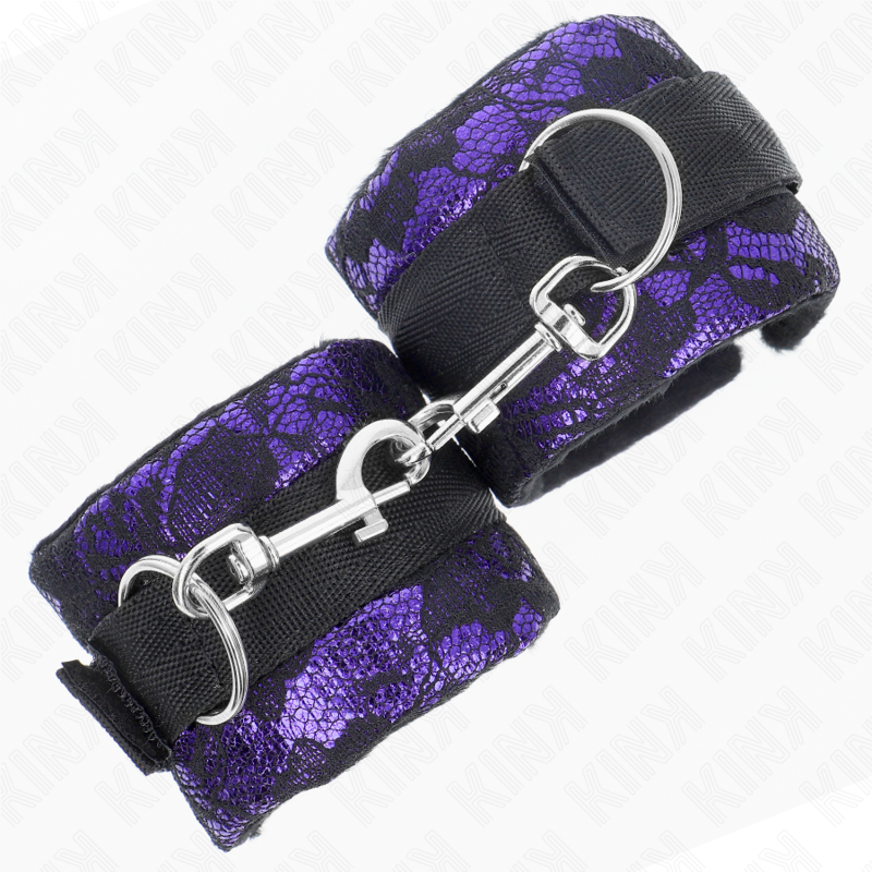 Kink Wrist Restraint Kink - Short Velvet Lace Wrist Restraints And Nylon Bind Purple / Black 23 X 6.5 Cm