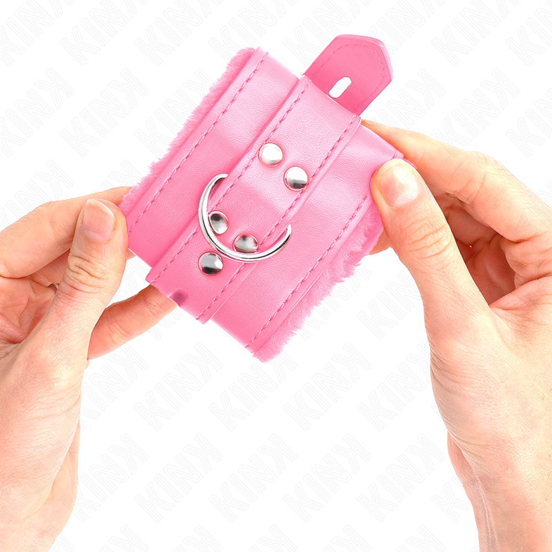 Kink Wrist Restraint Kink - Fur Lined Wrist Restraints With Square Holes Pink And Pink Belt Adjustable 17-29 Cm X 6 Cm