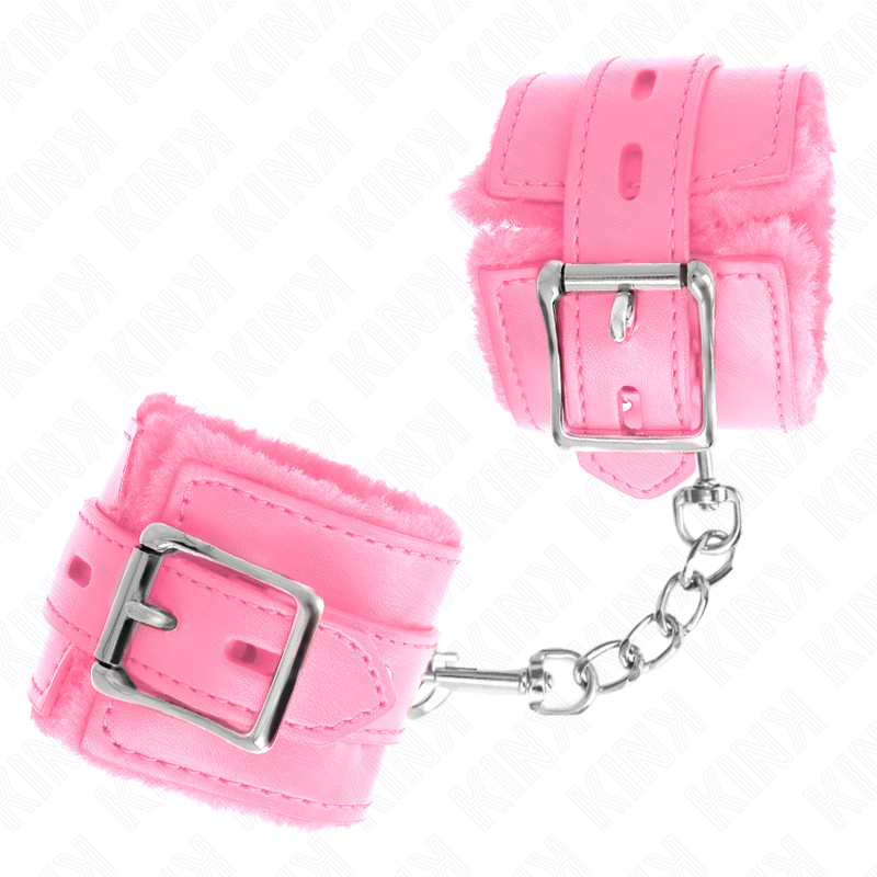 Kink Wrist Restraint Kink - Fur Lined Wrist Restraints With Square Holes Pink And Pink Belt Adjustable 17-29 Cm X 6 Cm