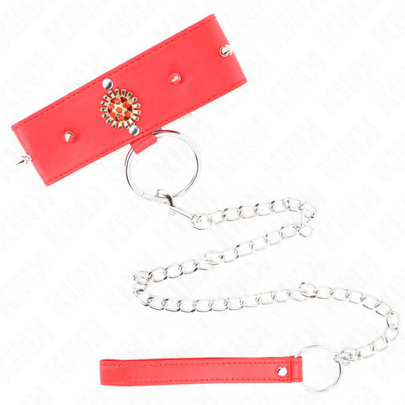 Kink Collar & Gag Kink - Red Diamond Necklace With Belt 65 Cm Ajdustable 35-51 Cm X 7 Cm