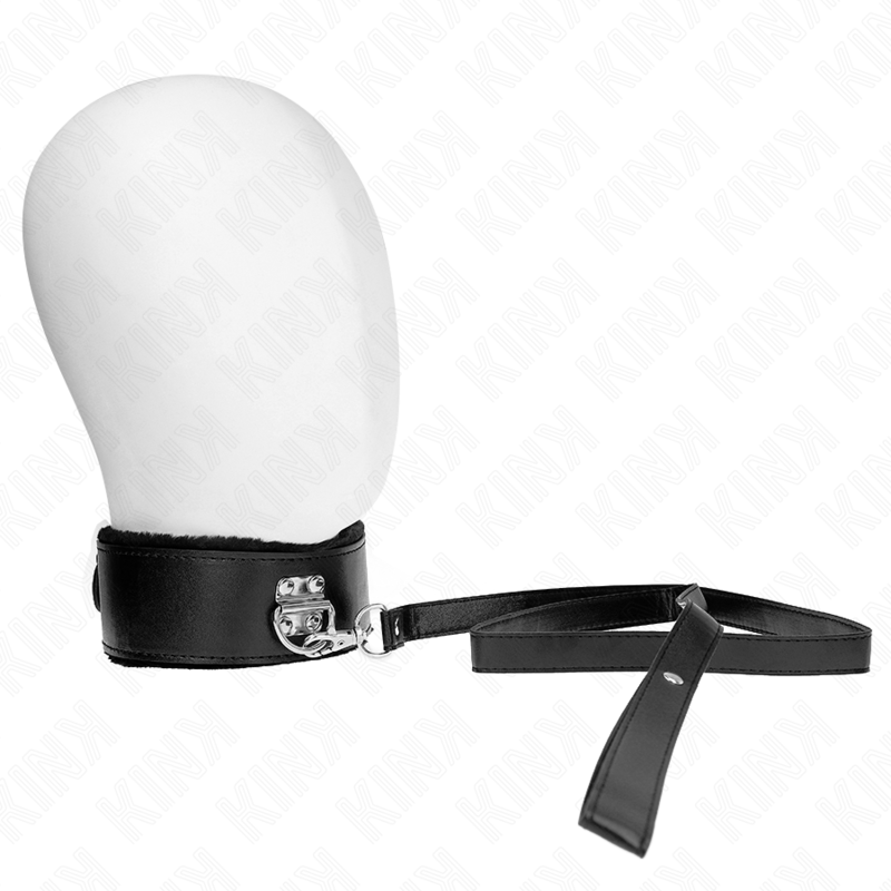 Kink Collar & Gag Kink - Necklace With Leash 116 Cm With Silver Studs Model 4 Black Adjustable 40-48 Cm X 6 Cm