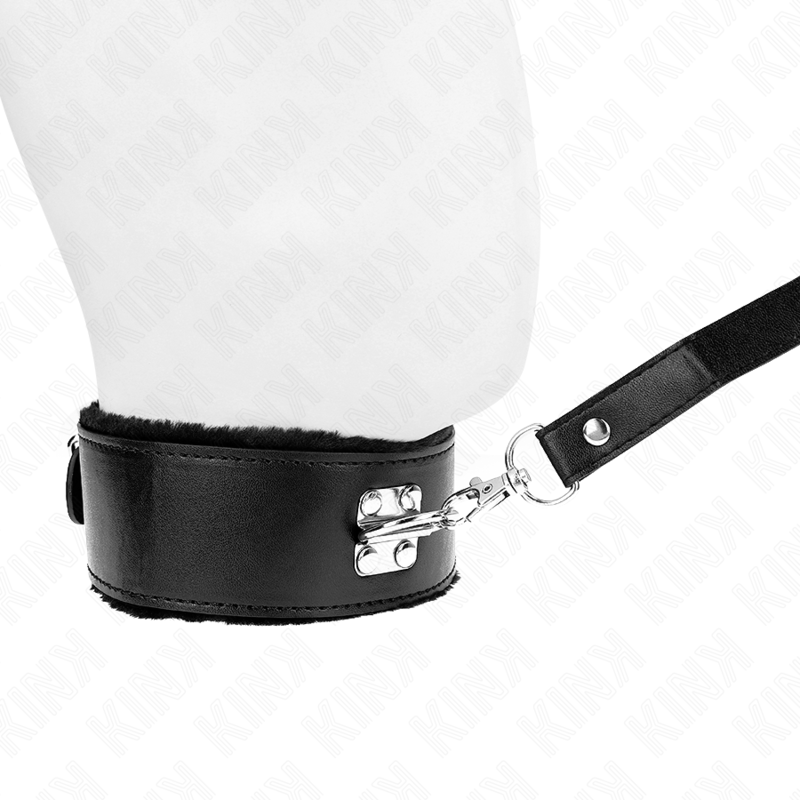 Kink Collar & Gag Kink - Necklace With Leash 116 Cm With Silver Studs Model 4 Black Adjustable 40-48 Cm X 6 Cm